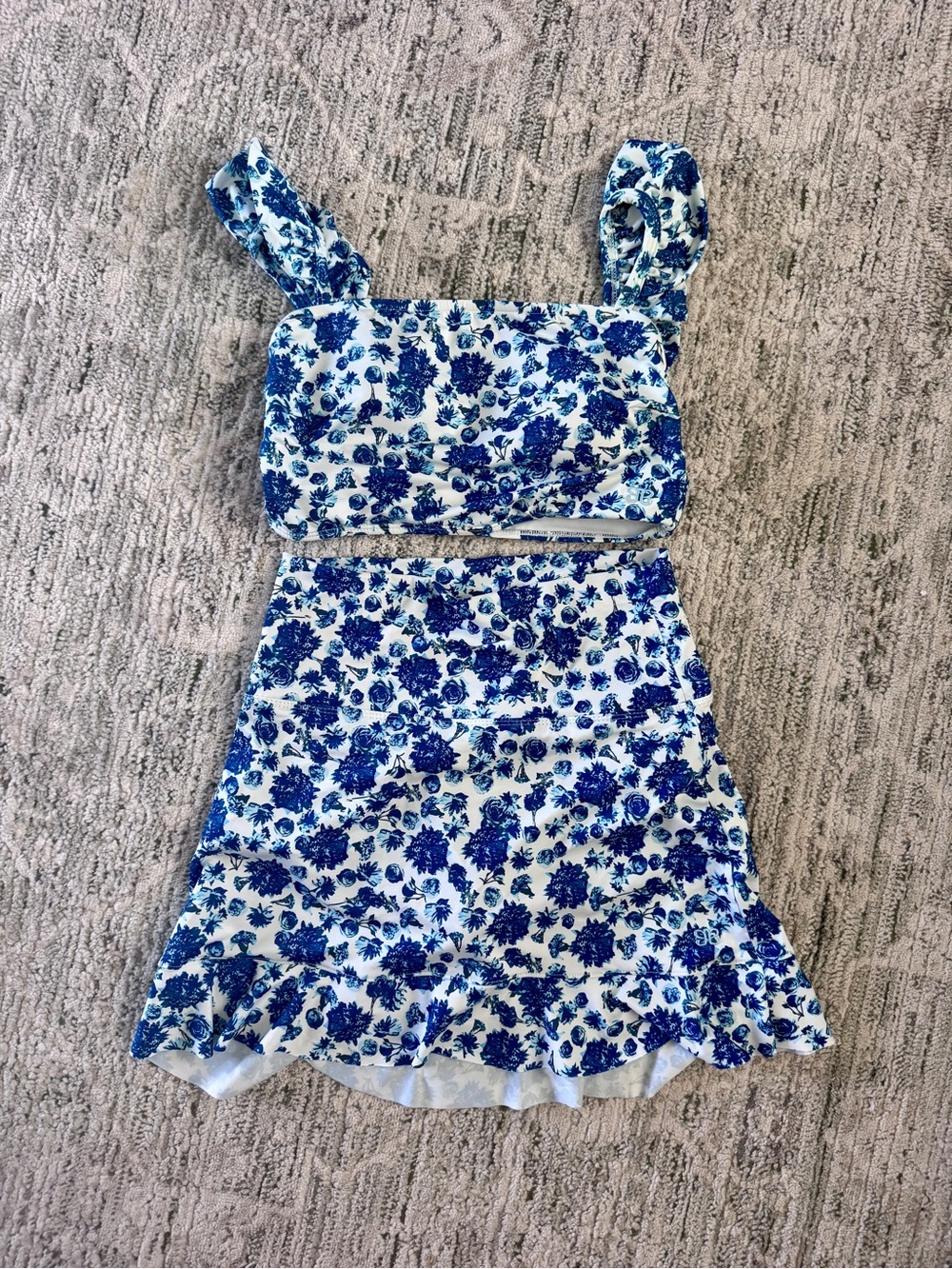Albion Fit Blue Floral Santorini Swim Skirt and Bella Top